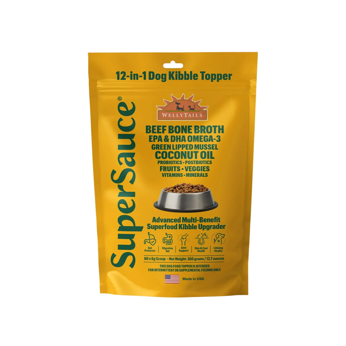 SuperSauce 12-In-1 Multifunctional Probiotic Kibble Topper Powder for Dogs — 60 Scoops, 12.7 oz. (360g)