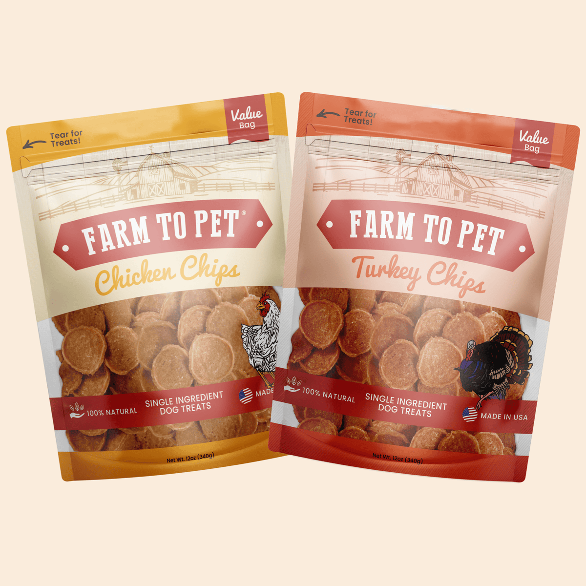 Turkey & Chicken Chip Dog Treat Duo | Single-Ingredient Poultry Treats for Dogs