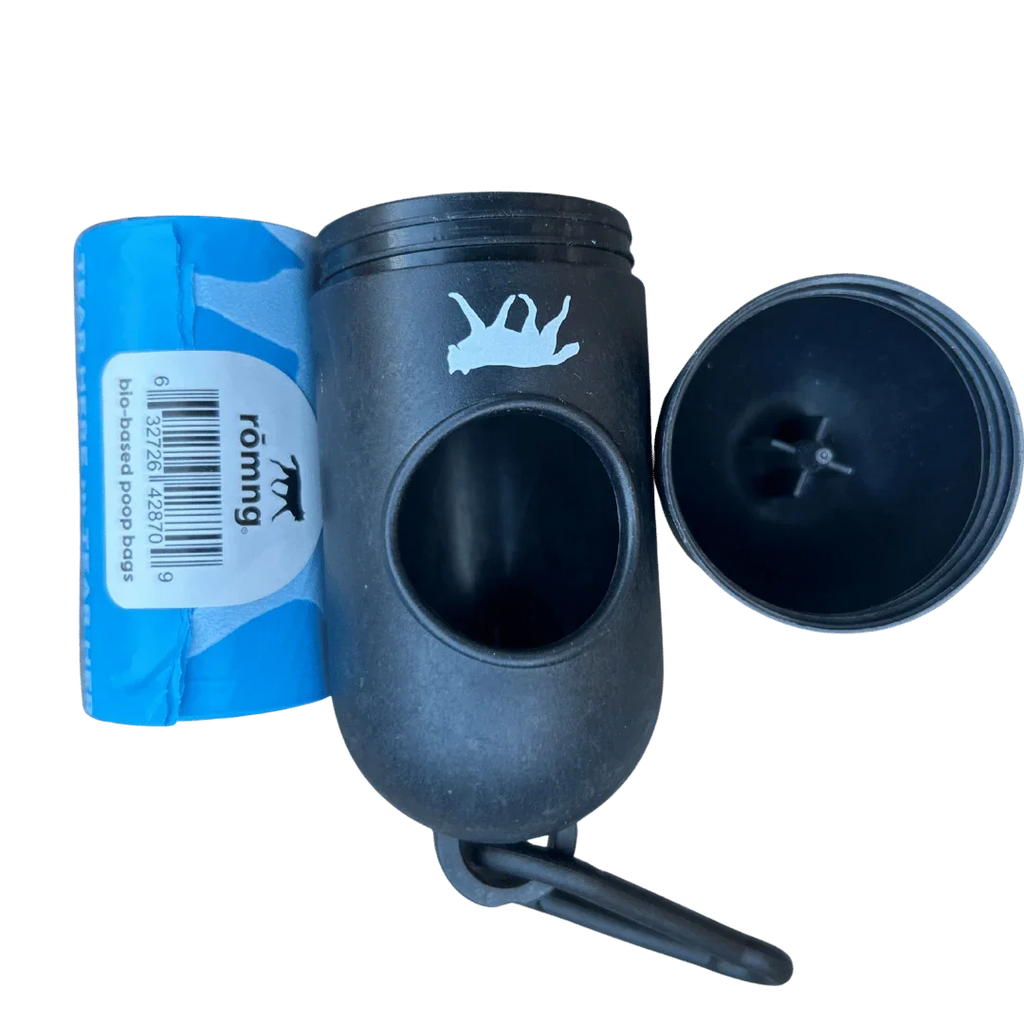 bio-based dog poop bags + bamboo dispenser
